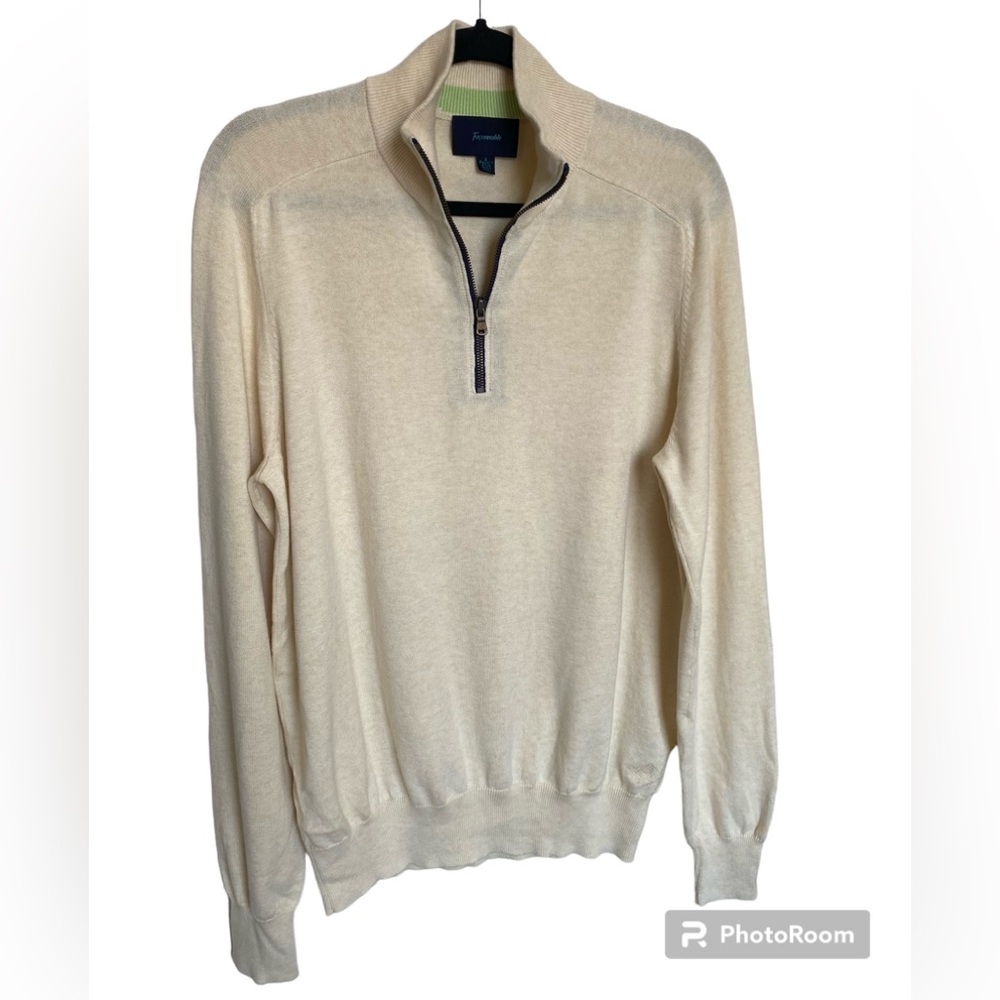 Faconnable 100% Cotton Collar Zip Ivory Sweater/Pullover Size L